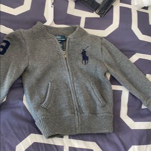24m grey zip up sweater with navy logos